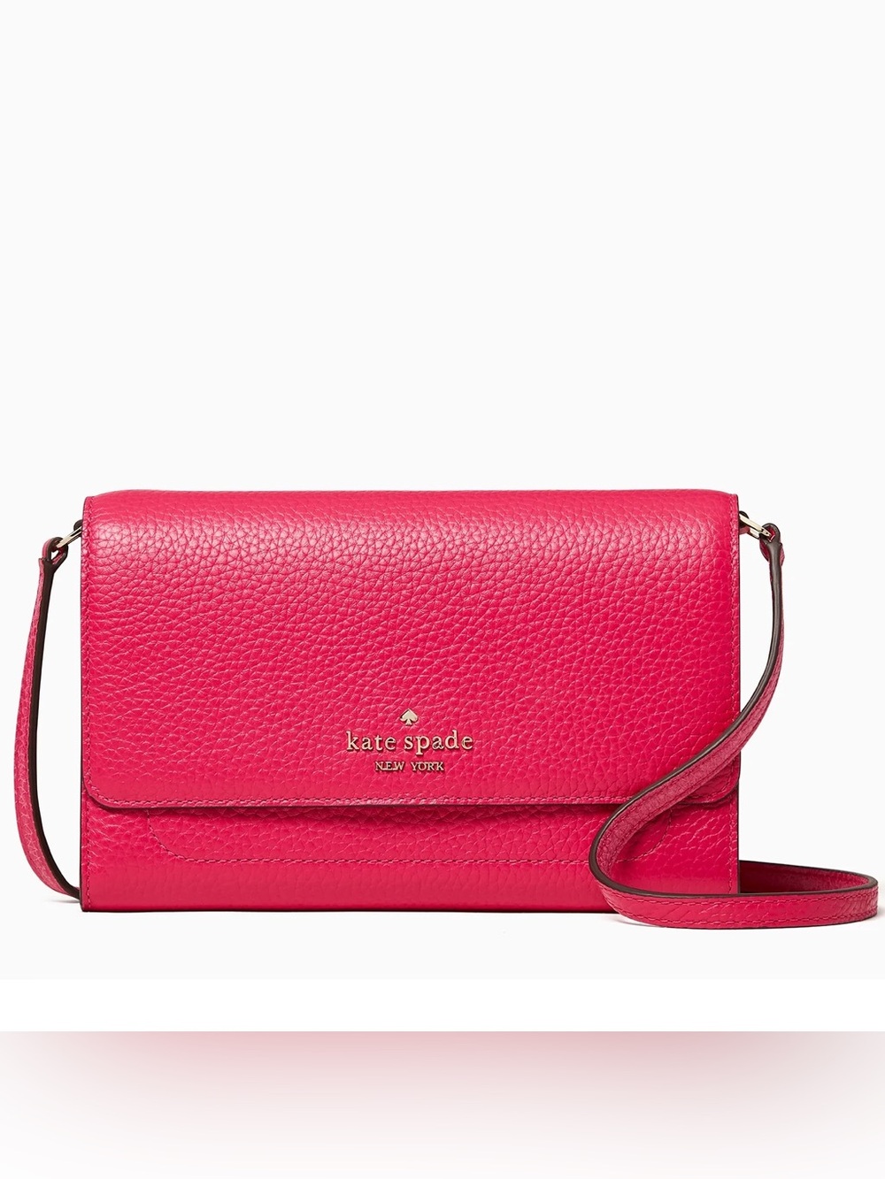 kate spade Harlow Pebbled Leather Crossbody Wallet in Pink Ruby